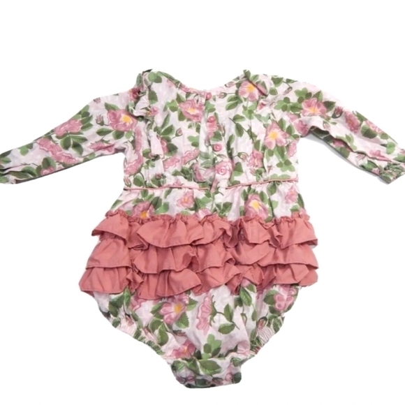 Ruffle Butts Pink Floral Bubble Romper - Picture 2 of 3